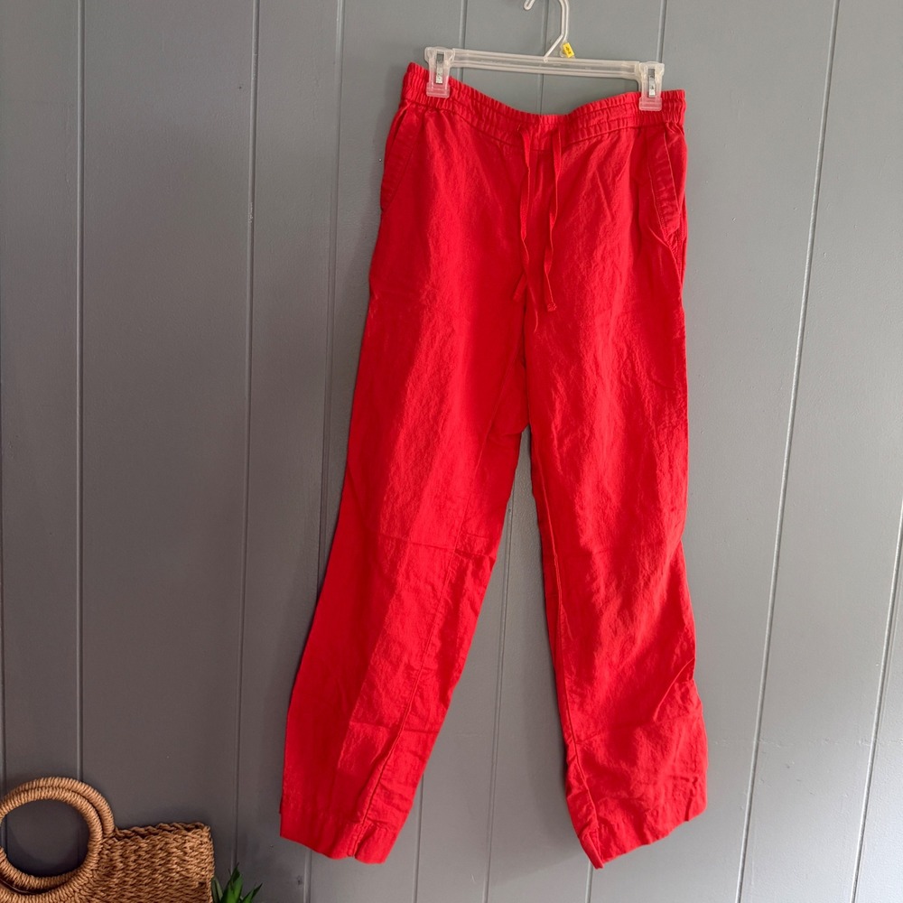 Fleur Bleue Tomato Red Linen Blend Drawstring Pants Womens 8 Medium Beachy Boho